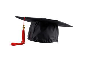 Classic Black Graduation Cap with Red Tassel Isolated on Transparent background