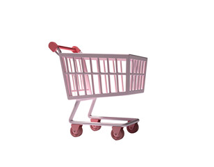 A pale pink shopping cart, rendered against a stark black background