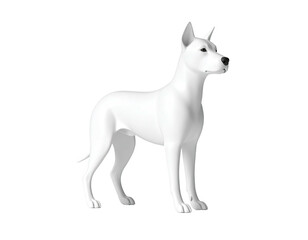 Rendered, white dog figurine in standing pose, isolated on a black background