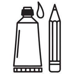 Line Art Icon of Art Supplies: Paint Tube, Liquid Drop, and Pencil