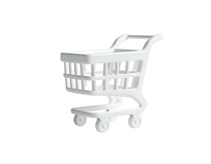 3D rendered white shopping cart with defined structure and cast shadow