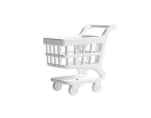 3D rendered white shopping cart with defined structure and cast shadow