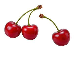 Bright Red Cherries with Stems on Transparent Background