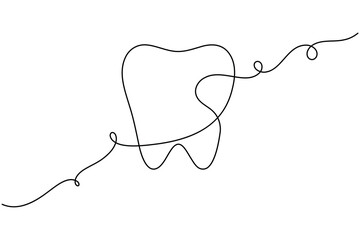 Dentistry teeth continuous one line drawing minimalist clean smile healthy dental vector illustration