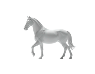 Elegant, white horse in a classic pose against a stark, black background