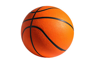 A close-up of an orange ball with black lines against a black background