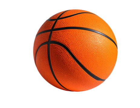 A close-up of an orange ball with black lines against a black background