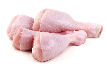 Raw Chicken Drumsticks, isolated on white background