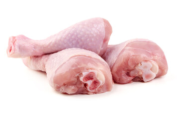 Raw Chicken Drumsticks, isolated on white background