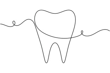 Dentistry teeth continuous one line drawing minimalist clean smile healthy dental vector illustration