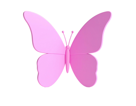 A simple, stylized pink butterfly with curved wings and a black background