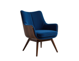 Stylish Modern Blue Armchair with Wooden Legs and Comfortable Design