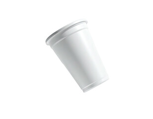 A white, cylindrical container with a slightly tilted angle floating against black