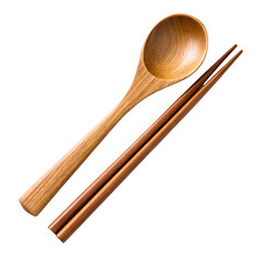 These wooden utensils include a long-handled spoon and chopsticks, perfect for serving food