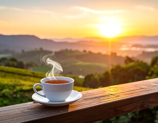 Sunrise tea view from a balcony