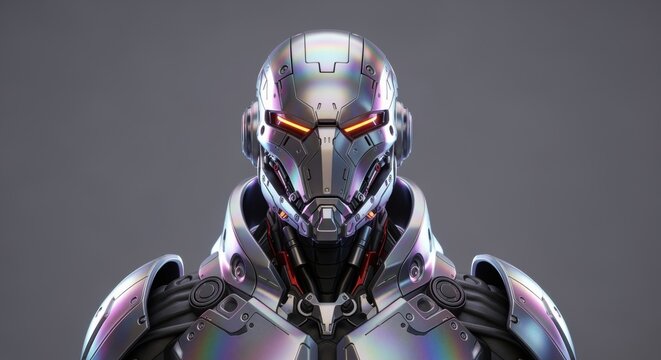 Portrait of a Futuristic Cyborg Soldier in Iridescent Armor - Powered by Adobe