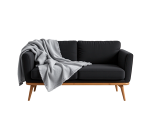 Modern Black Couch with Cozy Gray Blanket for Stylish Living Spaces