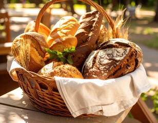 Artisan bread arranged in a basket