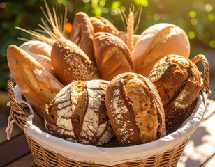 Artisan bread arranged in a basket