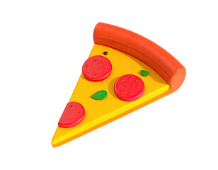 3D rendered isolated pizza slice with pepperoni, basil, and cheese