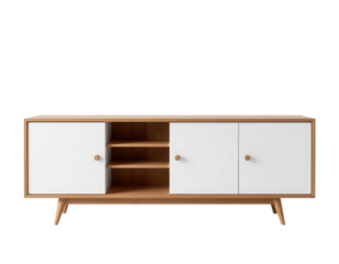 Modern Minimalist Wooden Furniture with White Doors and Storage Space