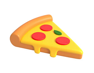 3D render of a pizza slice, with cheese, pepperoni, and a basil leaf