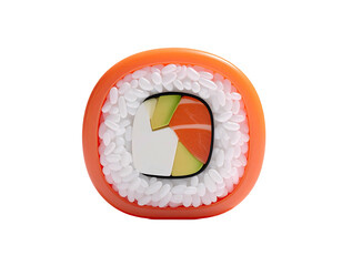 Overhead view of a single sushi roll, ingredients visible on a black background