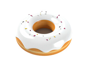 3D-rendered donut with white frosting and sprinkles against a black background