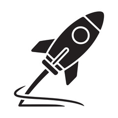 Rocket Launch Icon Set, Vector Silhouettes Illustration, Space Icons, Startup & Technology Design on white background.