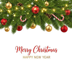 Festive christmas tree garland with ornaments lights candy canes merry christmas happy new year