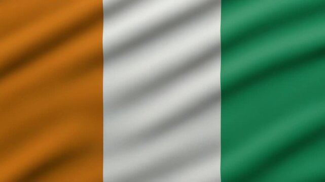 Waving flag of C&ocirc;te d'Ivoire, also known as Ivory Coast, showcasing its national colors of orange, white, and green in a realistic fabric texture, representing national pride and sovereignty