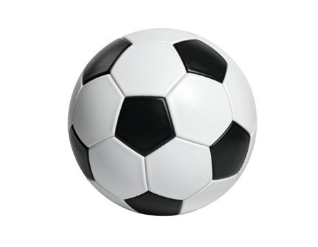 A classic black and white soccer ball, seamlessly isolated on a black background