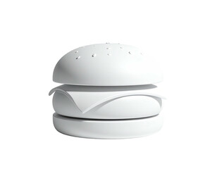 A simple, stylized white burger floats against a black background