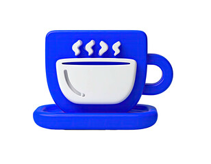 3D render of a stylized blue coffee cup with a white inner bowl and steam