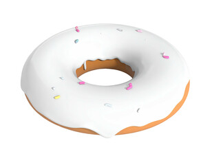 A glazed ring doughnut with rainbow sprinkles on a contrasting black backdrop