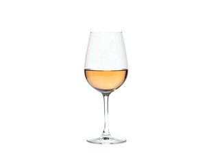 Single elegant wineglass against a stark black backdrop, filled with blush-colored liquid
