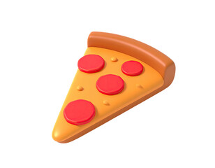 Cartoon slice of pizza with pepperoni and cheese on a black background