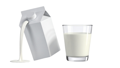 Dairy Beverage Collection – Milk in Carton with Glass Isolated on White Background