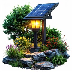 Solar-lit garden scene with plants