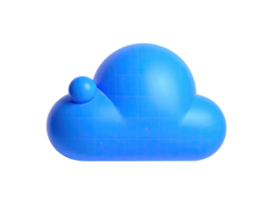 Glossy, cyan-blue 3D cloud icon on a black background, slightly angled