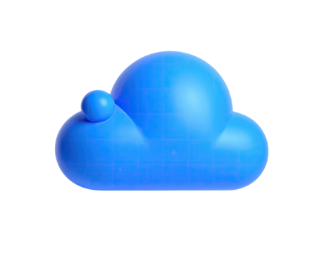 Glossy, cyan-blue 3D cloud icon on a black background, slightly angled