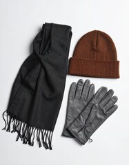 Winter accessories on white background