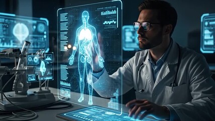 Doctor analyzes genomic map with advanced technology for human health solutions