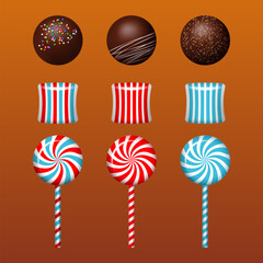 Set of colored lollipops and chocolate bonbons