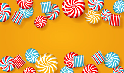 Bright yellow background with striped lollipops