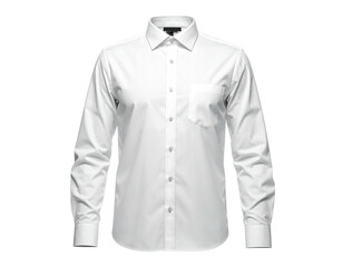 Formal white long-sleeve button-down shirt with pocket, isolated on black