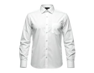 Formal white long-sleeve button-down shirt with pocket, isolated on black