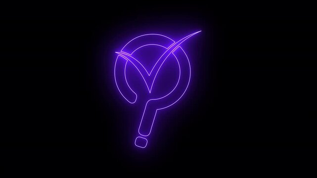 neon check mark with question mark animation on black background. 4K animation