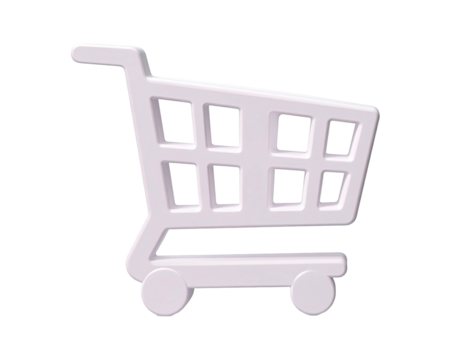 White 3D shopping cart icon, isolated on black background