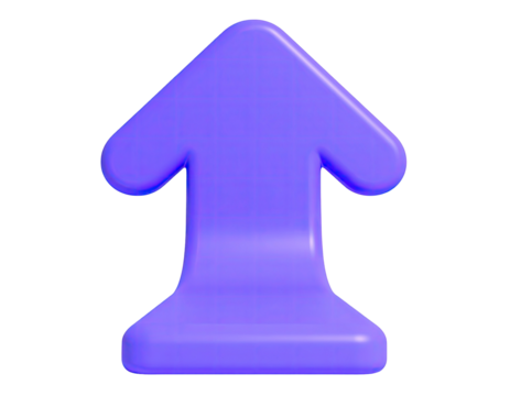 3D rendered, glossy, light purple arrow pointing upwards against a black background